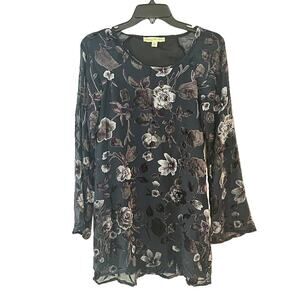 Staring At Stars‎ Anthropologie Burnout Velvet Bell Sleeve Floral Shift Dress XS
